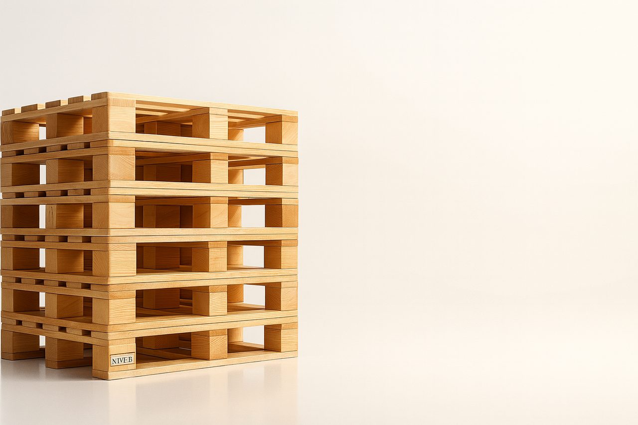 Tarimas de madera apiladas listas para entrega industrial